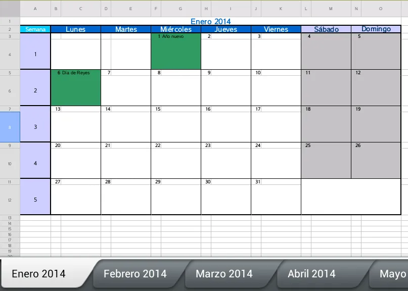 una ovejita más: Calendario Excel 2014