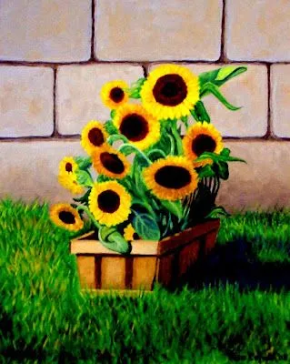 Paco Cejudo: Cajón de girasoles (óleo 33x41)