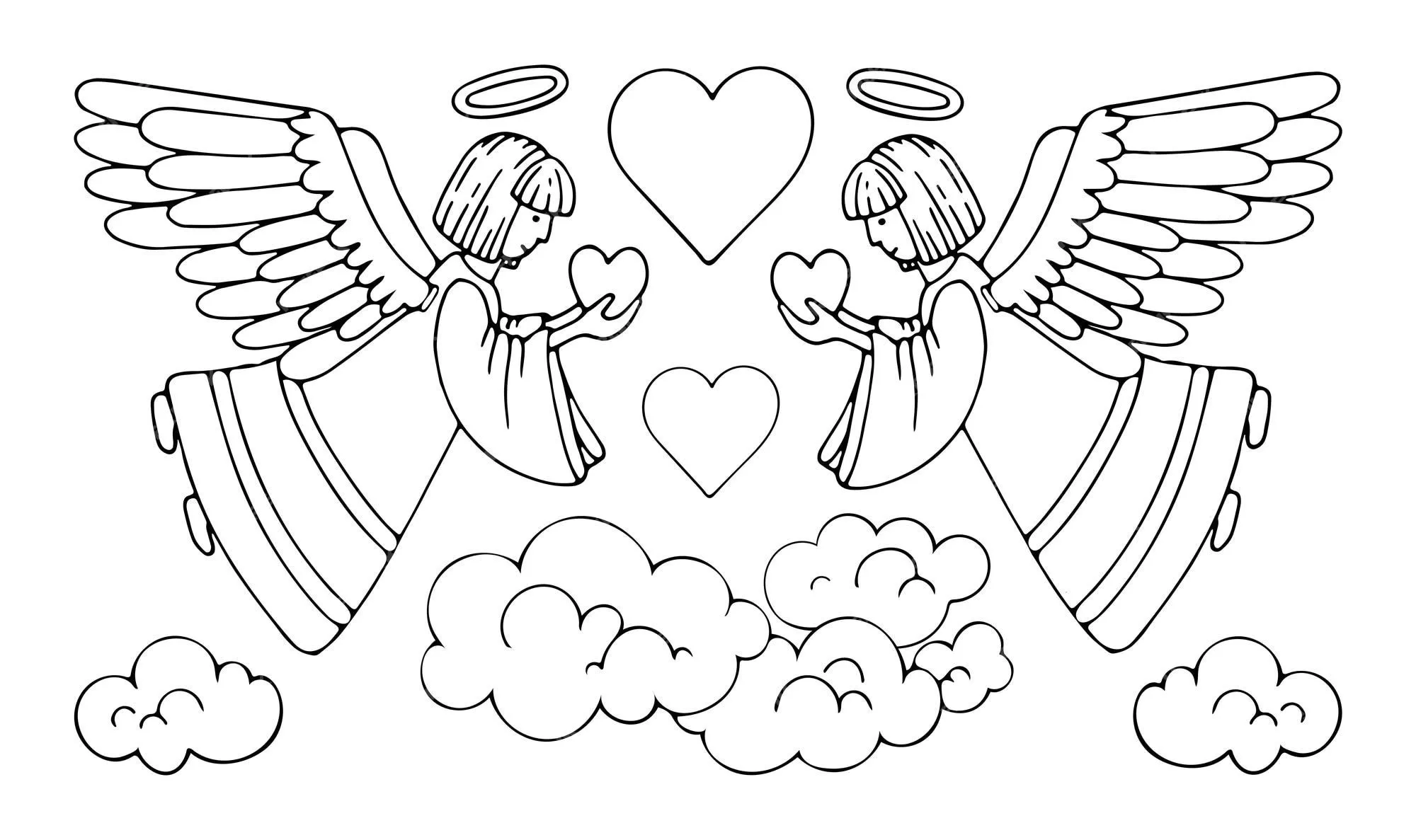 Página para colorear los ángeles dan paz y amor santo ángel guardián en el  cielo arte lineal dibujado a mano | Vector Premium