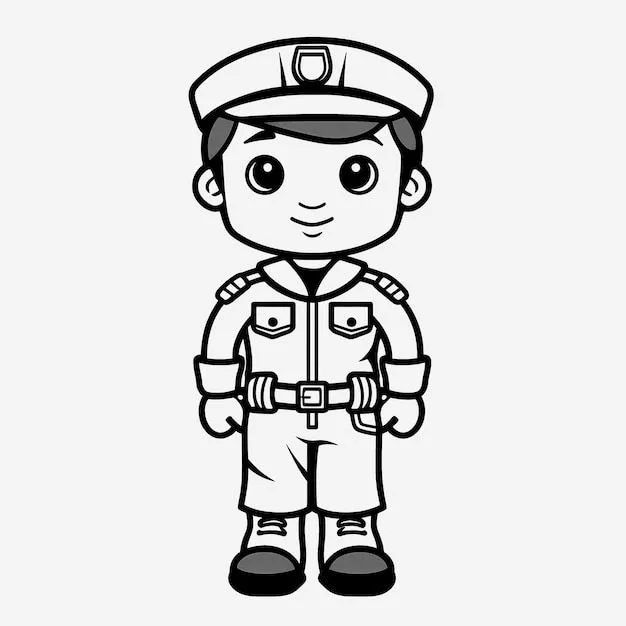 Página para colorear en blanco y negro ilustración vectorial plana de un  lindo policía para niños | Foto Premium