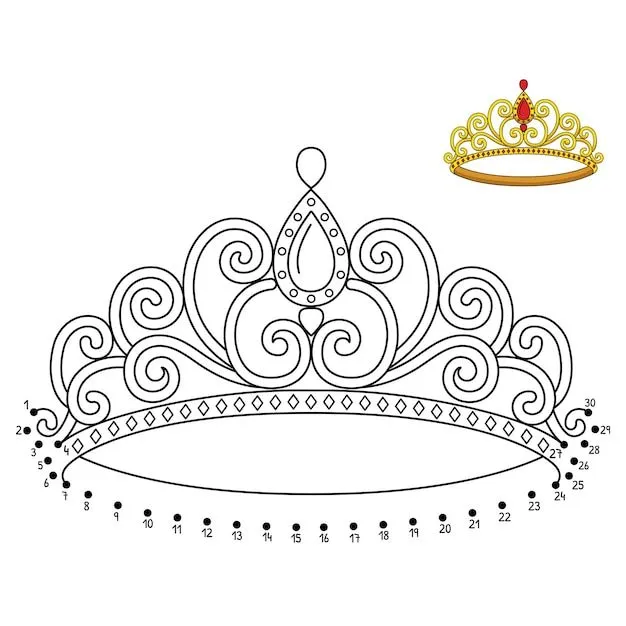 Página para colorear de corona de princesa punto a punto | Vector Premium