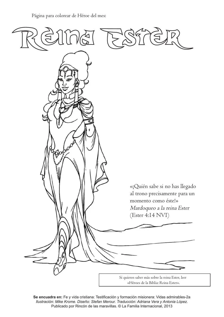 Página para colorear de Héroe del mes: Reina Ester | Rincón de las  maravillas