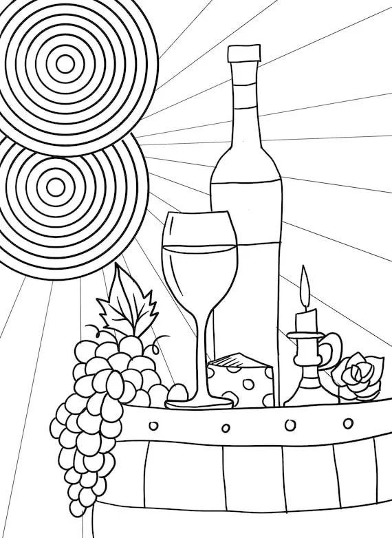 Página para colorear de la hora del vino de la tarde - Etsy México