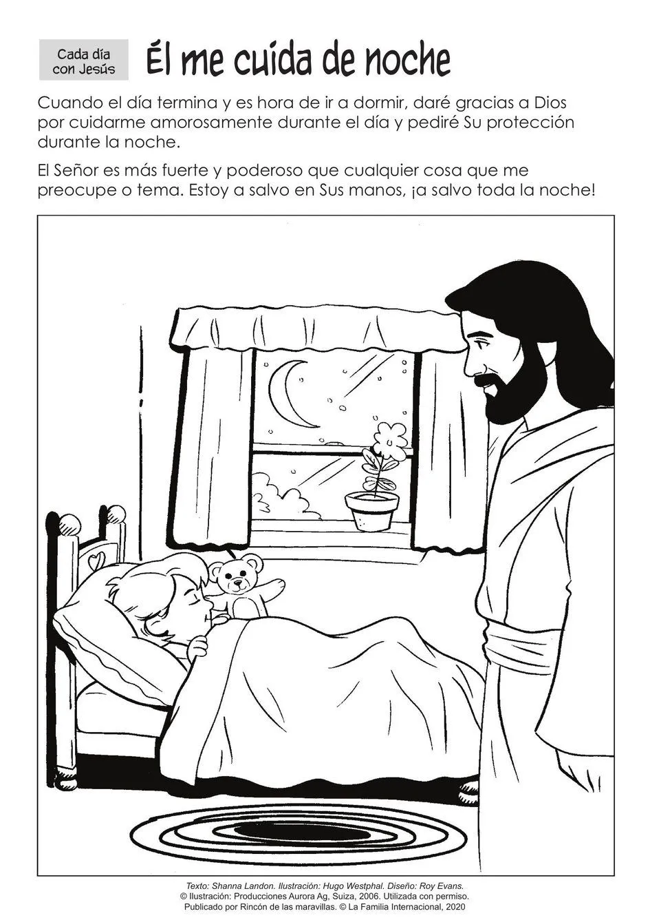 Página para colorear: Cada día con Jesús: Él me cuida de noche | Rincón de  las maravillas