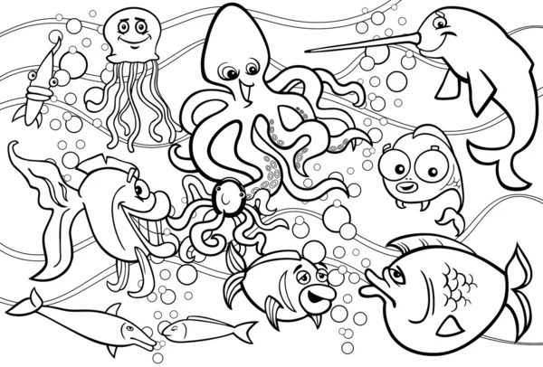 Página para colorear de mar vida animales grupo — Vector stock ...