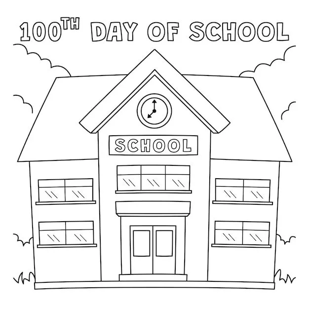 Página para colorear para niños del día 100 de la escuela | Vector Premium