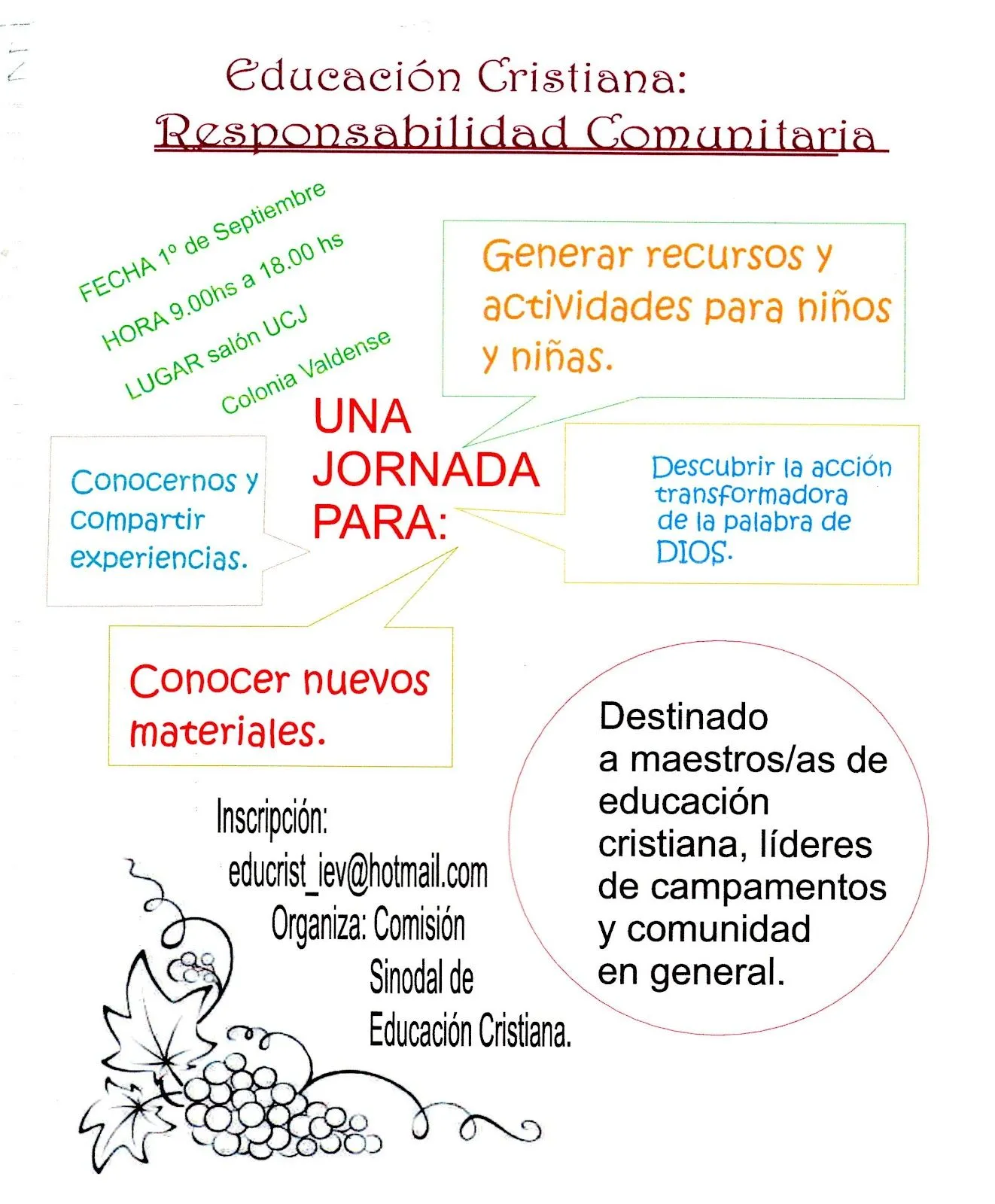 PAGINA VALDENSE: Invitación de la Comisión Sinodal de Educación ...