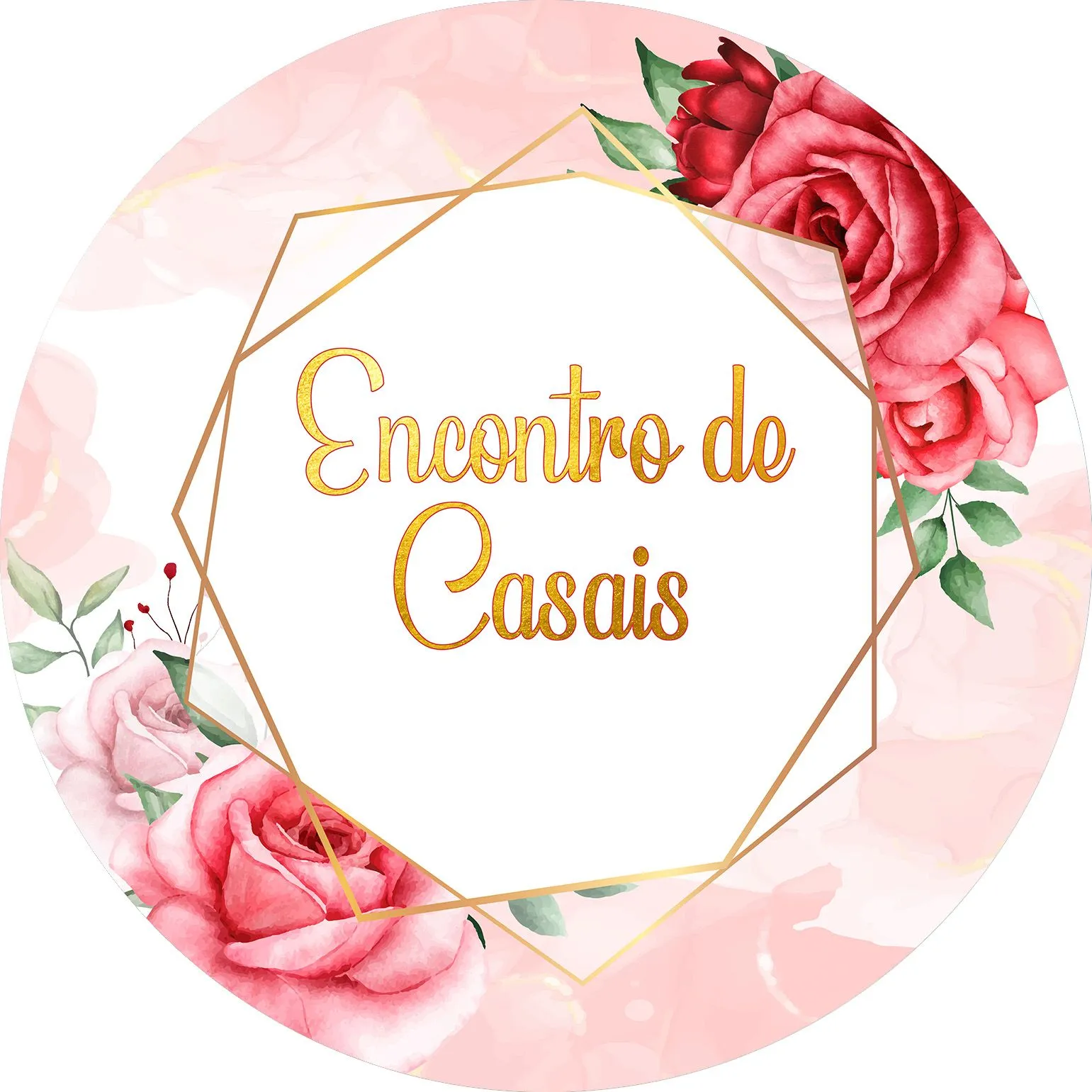 Painel de Festa em Tecido - Encontro de Casais Rosa Floral - Via Cores - Paineis de Festa
