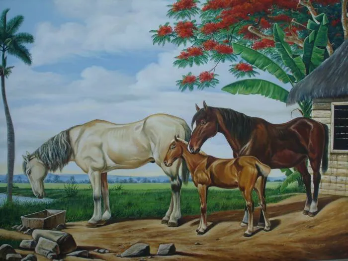 paisaje cubano con caballos camilo carbonell- Artelista.com