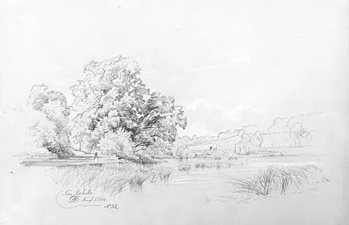 Paisaje y Laguna, New Rochelle", dibujo de David Johnson (1827 ...