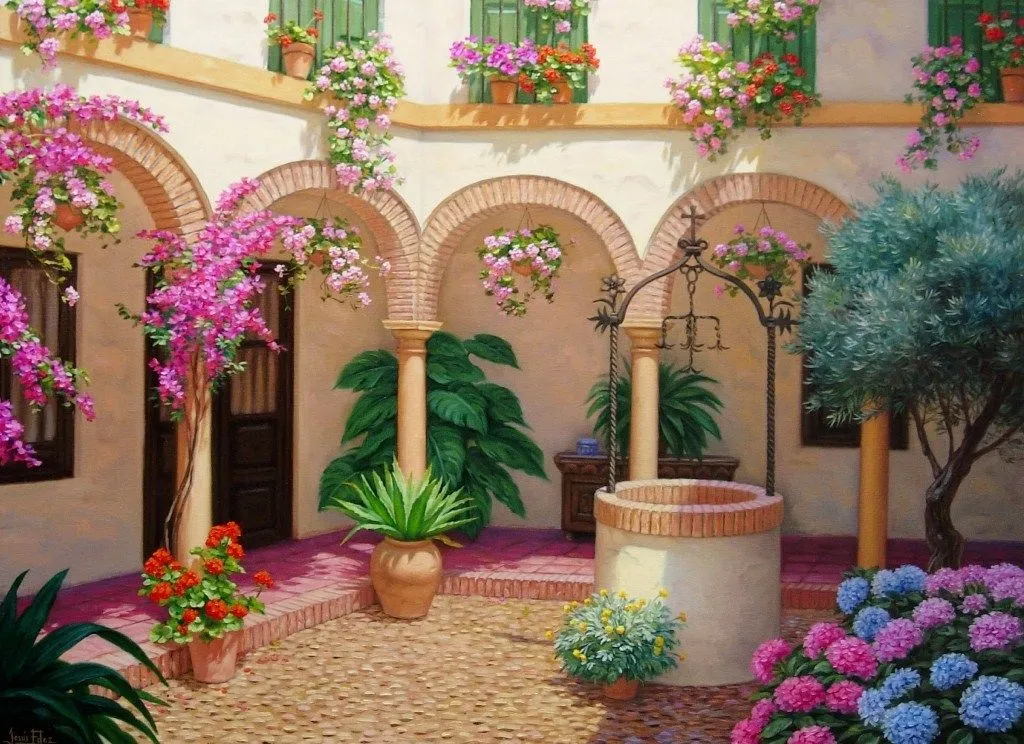 Paisajes y Bodegones: Paisaje con Flores Alegres para Pintar