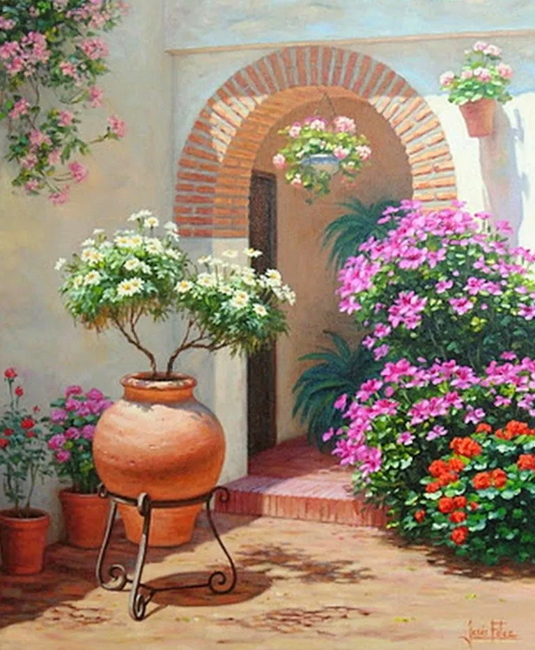 Paisajes y Bodegones: Paisaje con Flores Alegres para Pintar