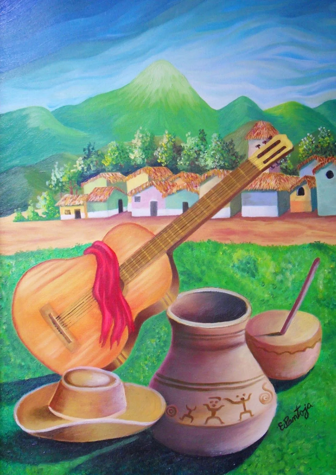 Paisajes y Bodegones: Paisaje con Instrumentos Musicales