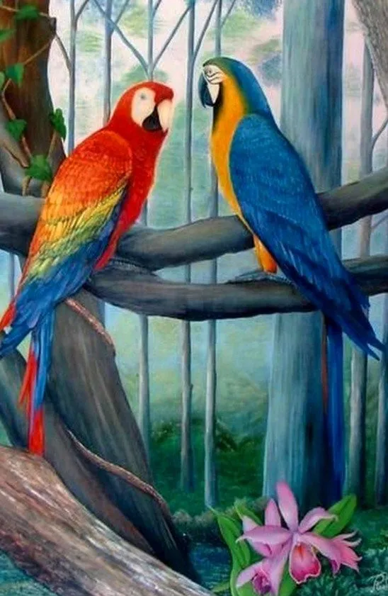 Imágenes Arte Pinturas: PAISAJES CON GUACAMAYAS