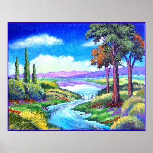 Arte de la pintura del río del paisaje - multi poster de Zazzle.