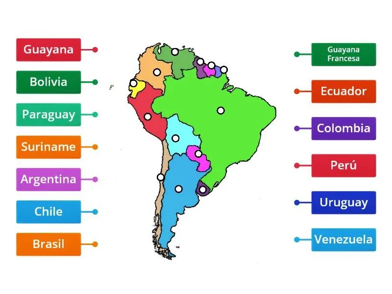 Países de América del Sur ubica los nombres de los países donde pertenezca.  Cuando termine debe Pinchar Enviar Respuesta - Etiketli diyagram