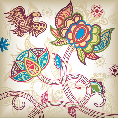 Pájaro y flores abstractas en vectores -