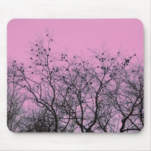 Pájaros y árboles rosados Mousepad Alfombrilla De Ratones de Zazzle.