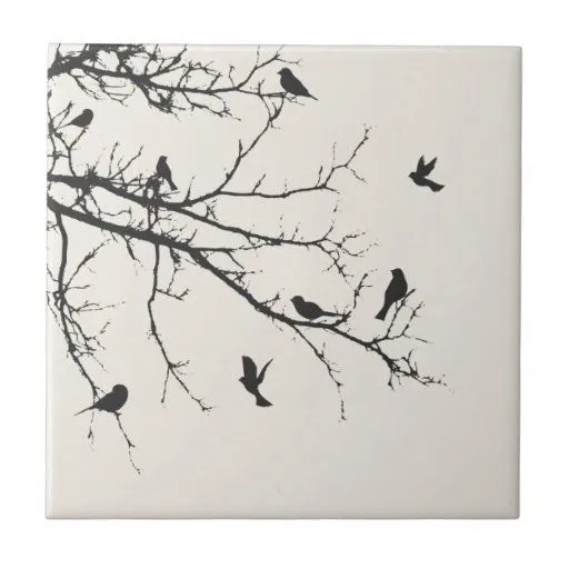 Pájaros en blanco y negro azulejos ceramicos | Zazzle