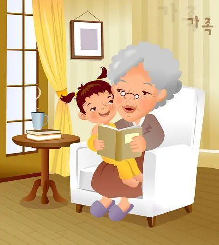 Palabra clave caricatura Linda familia narración abuela vector ...