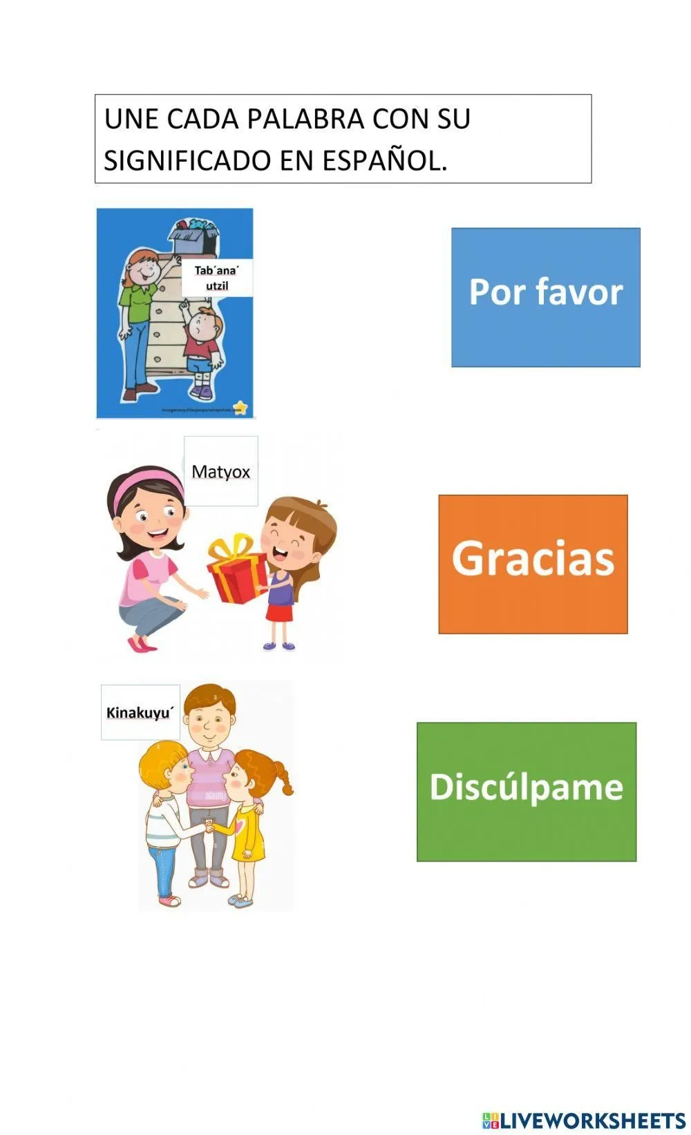 Palabras de cortesía en kaqchikel worksheet | Live Worksheets