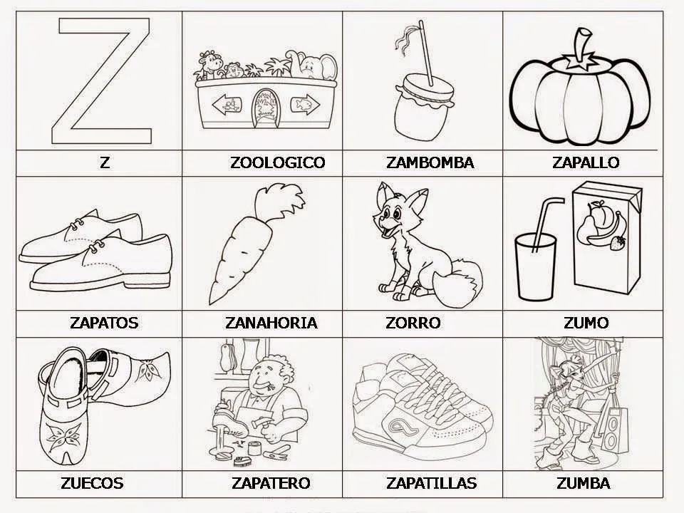Palabras e imágenes con "Z" | Para niños
