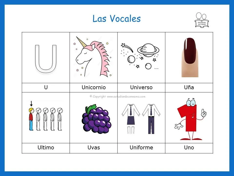 Palabras que inician con la vocal u | Actividades vocales, Actividades del  alfabeto en preescolar, Las vocales preescolar