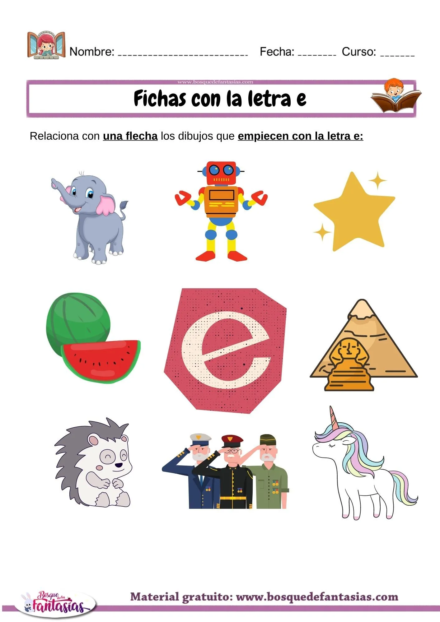 relacionar con dibujos letra e - Juegos infantiles