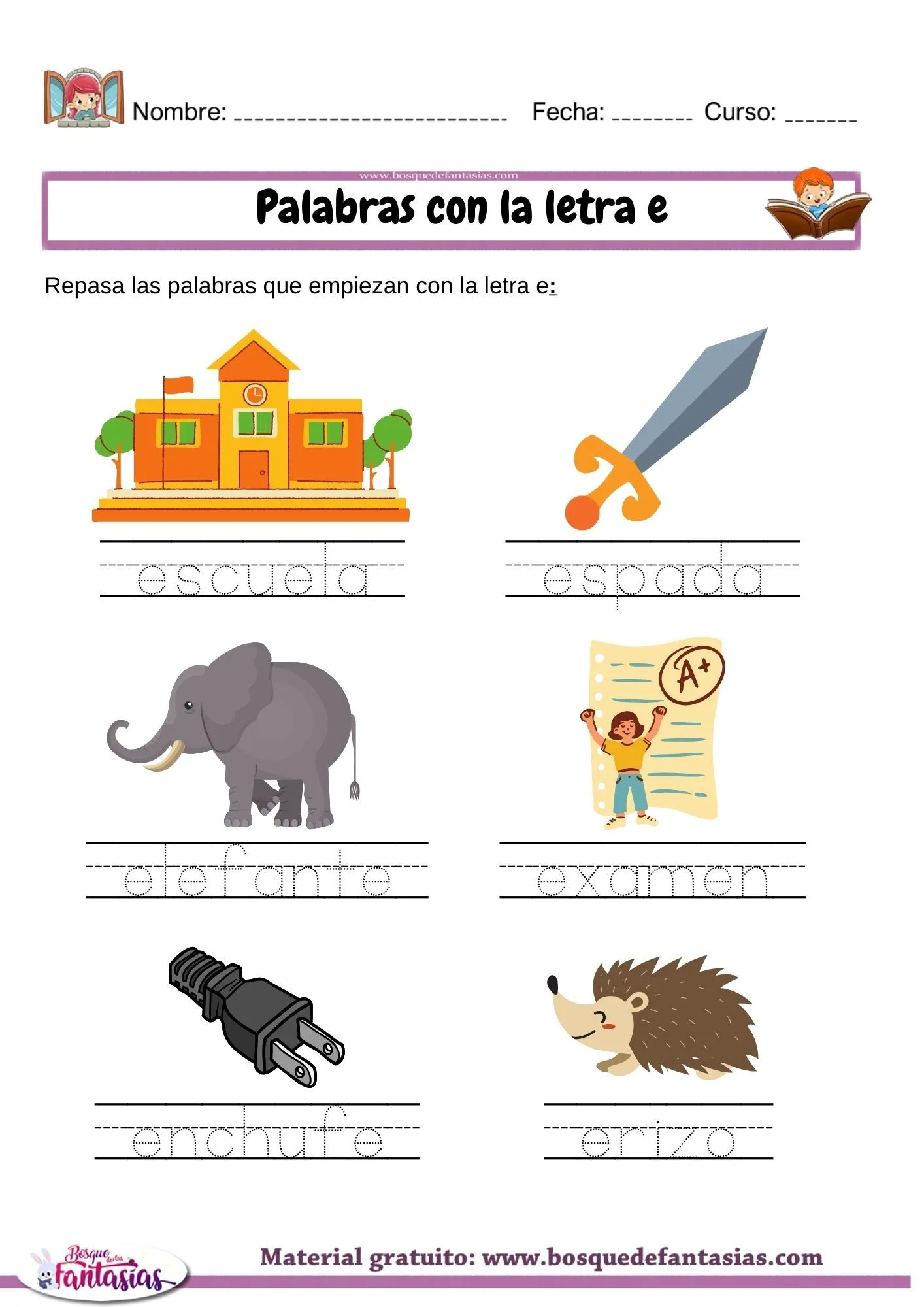 Palabras con la letra E : Actividades y ejemplos para niños