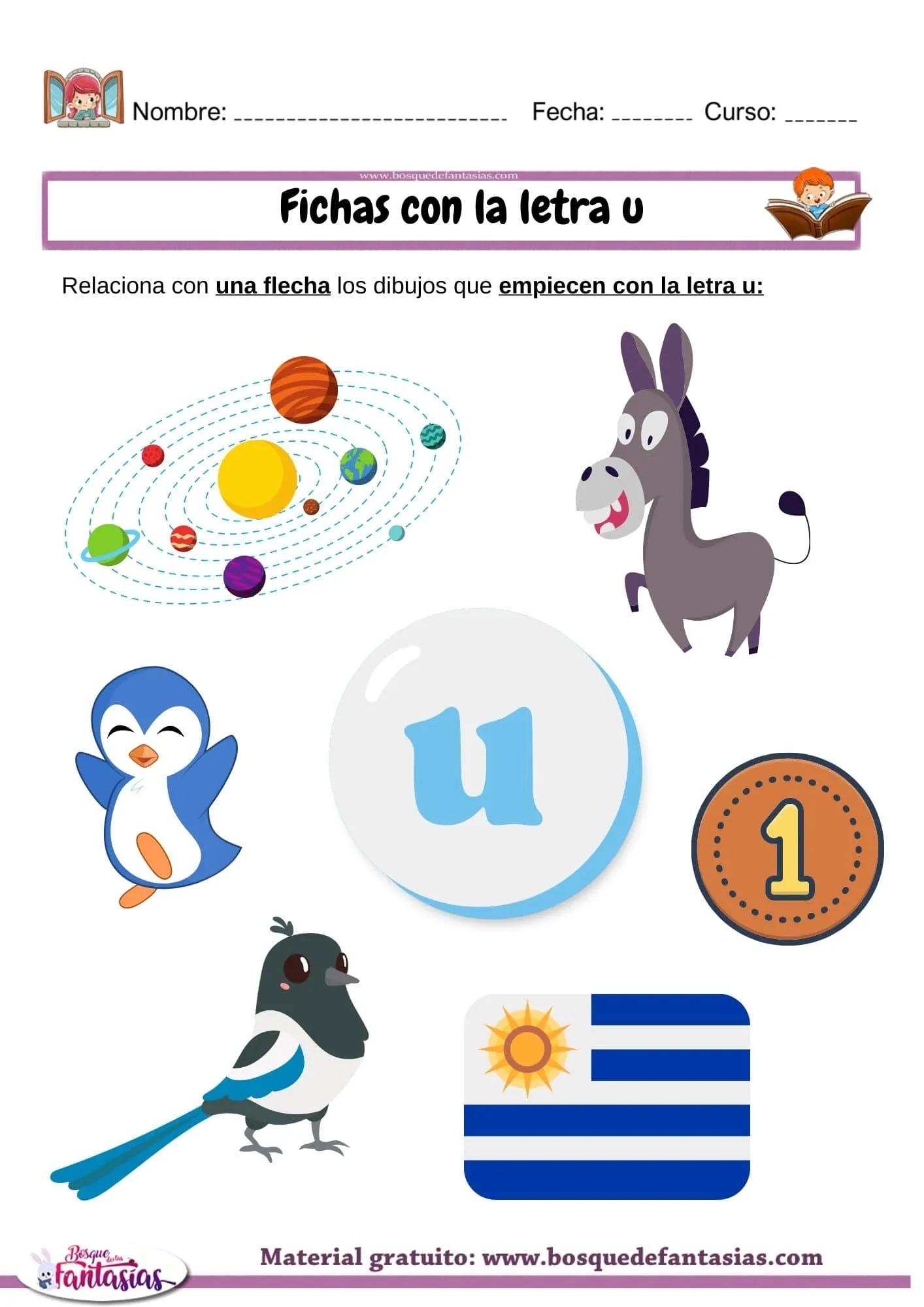 relacionar con dibujos letra u - Juegos infantiles