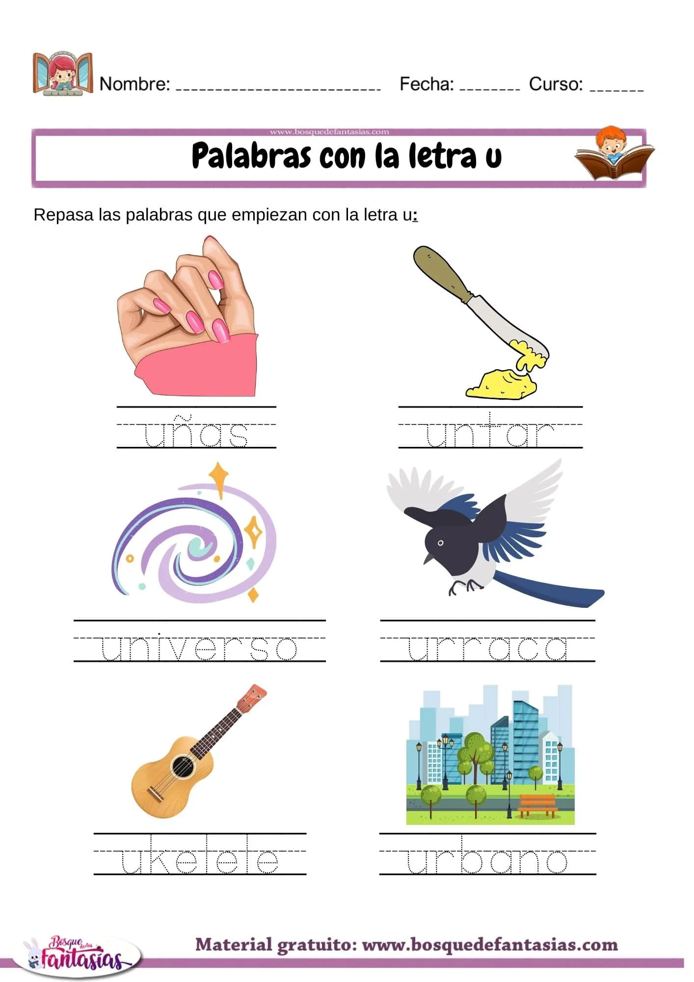 Palabras con la letra U : Actividades y ejemplos para niños