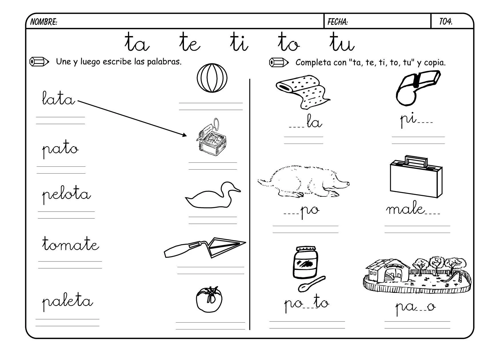 palabras con la letra t Colouring Pages