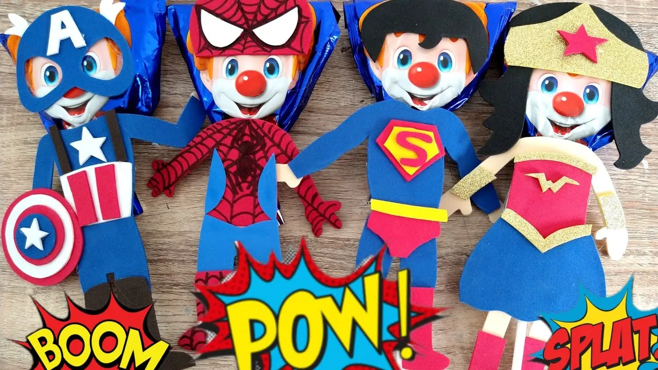 PALETAS Payaso decoradas/ Súper Héroes // Spiderman / capitán América /  Superman / mujer maravilla