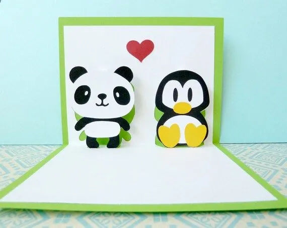 Panda y el pingüino enamorado Pop-Up tarjetas por CookieBits