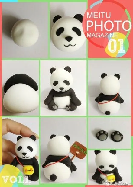 Como hacer un panda en porcelana fria | Fimo, porcelana fria ...