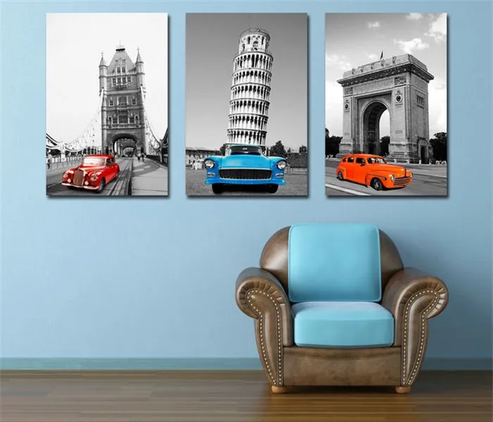 3 Panels Vintage Car Canvas Painting Wall Pictures For Living Room ...