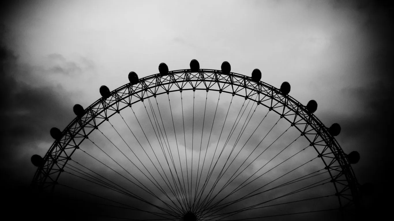  de pantalla en blanco y negro, el London Eye, la noria, el cielo ...