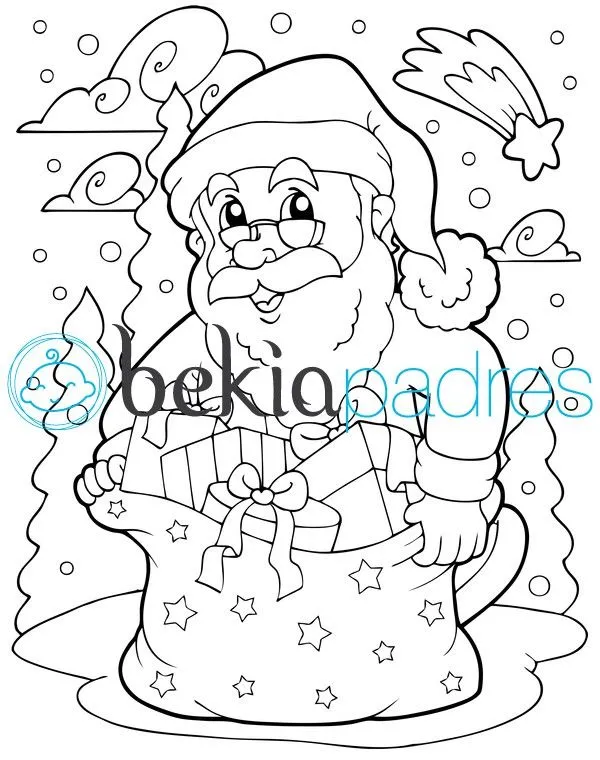 Papá Noel con regalos: dibujo para colorear