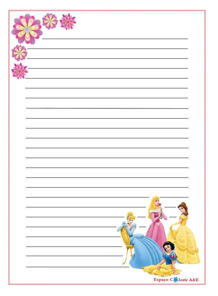 Papel De Carta Das Princesas Disney Para Imprimir! | Writing paper  printable, Notebook paper, Writing paper