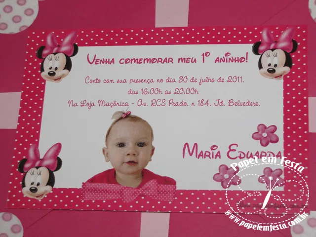 Papel em Festa*: Convite - Minnie Rosa