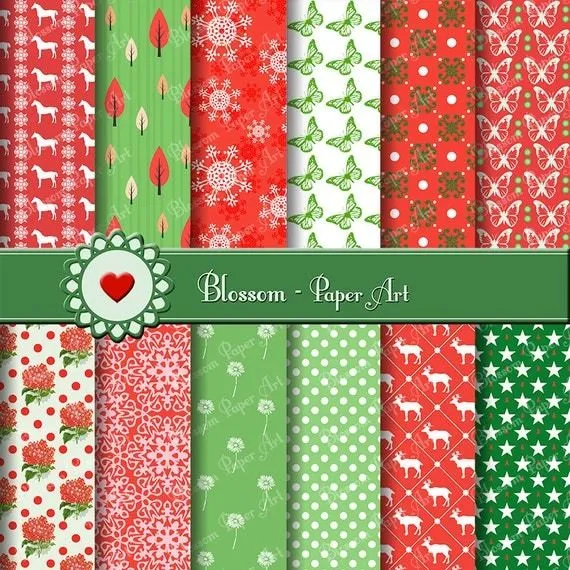 Papeles Decorativos Navideños Navidad Hojas por blossompaperart