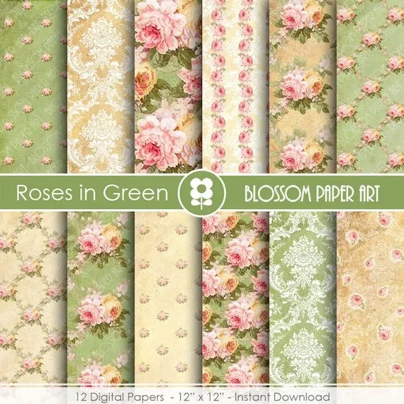 Papeles Floreados Scrapbook Papeles de Rosas por blossompaperart