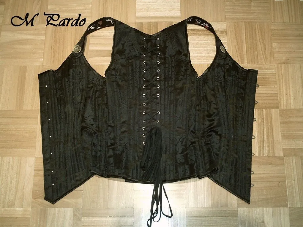 M Pardo: Black damask custom corset with straps - Corsé de damasco ...