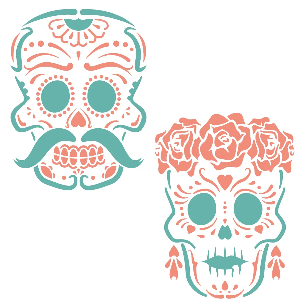 PAREJA DE CALAVERITAS -Stencil, plantilla decorativa – SD Stencils  Decorativos