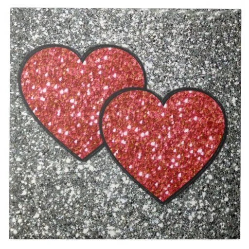 Pares de corazones en brillo rojo azulejo | Zazzle