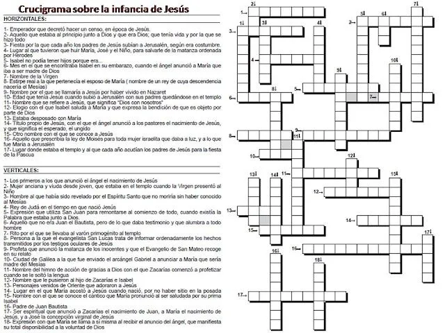 Parroquia La Inmaculada: Crucigrama infancia de Jesús