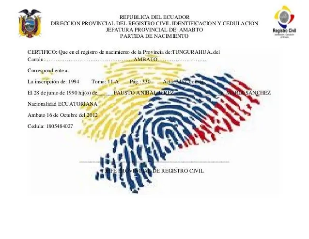 Partida de nacimiento tati