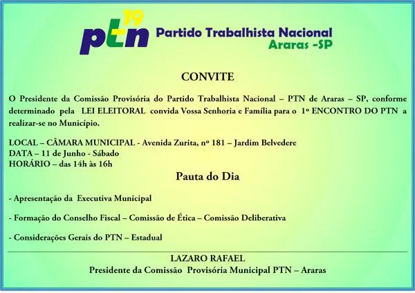 Partido Trabalhista Nacional ARARAS-SP: CONVITE - REUNIÃO DO PTN ...