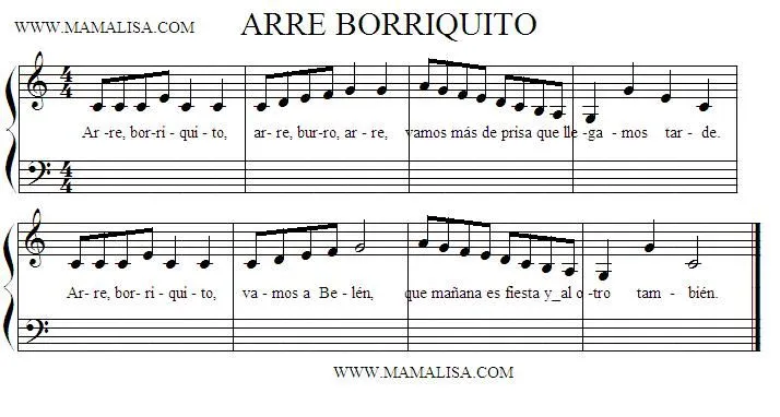Partitura de Arre borriquito - Mamá Lisa's World en español
