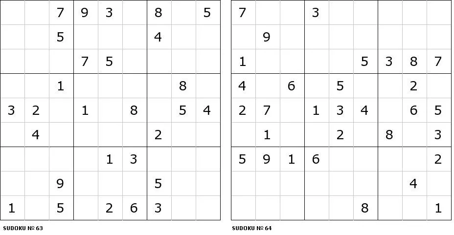 Pasatiempos para Imprimir: Sudokus nº 63 y 64